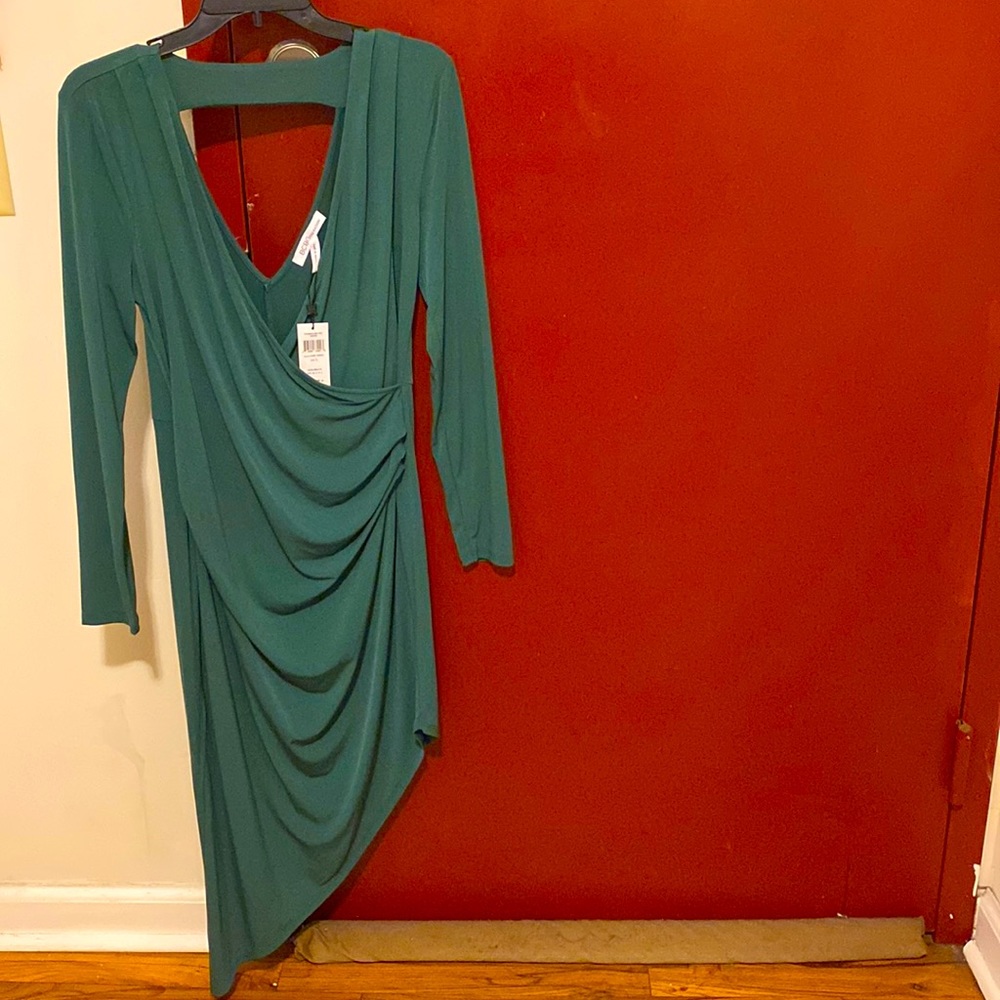 Green V-Neck Asymmetrical Exposed Back Dress
